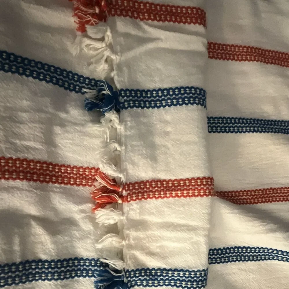 Cotton Fringed Scarf Wrap Red White & Blue Striped Pattern 26 x 72 in Patriotic